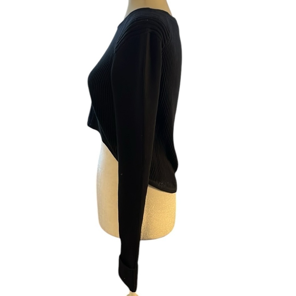 CABI Solid Black Ribbed Cropped Pullover Crewneck Woman’s Sweater Size Small - Picture 3 of 7